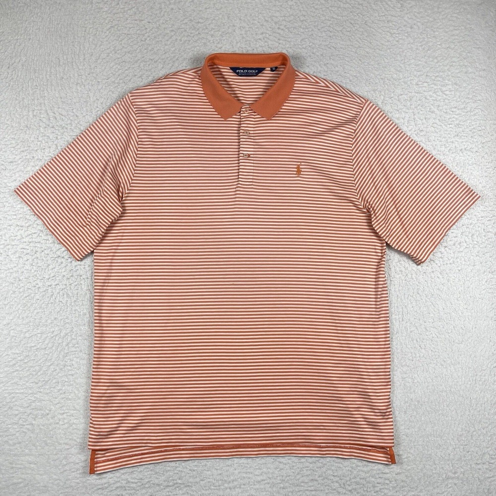 Polo Ralph Lauren Shirt Mens XL Orange White Striped Golfer Preppy Travel Worker